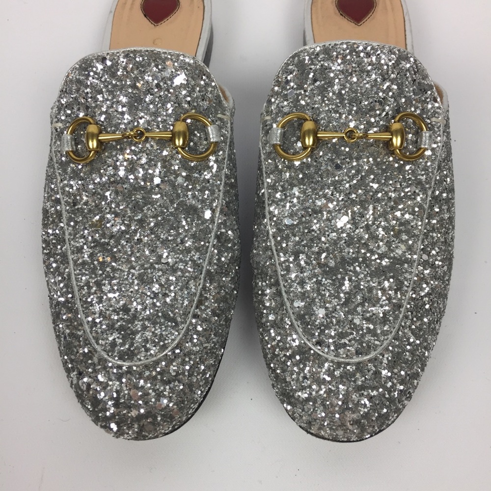 GUCCI Silver Glitter Princetown Mules \\ Sz 36 - Picture 3 of 8